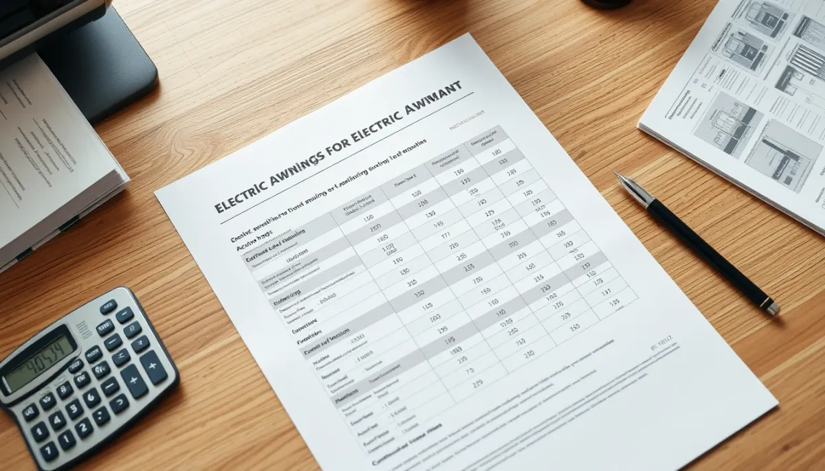 Documents techniques et calculatrice pour estimer le prix d'un store banne électrique