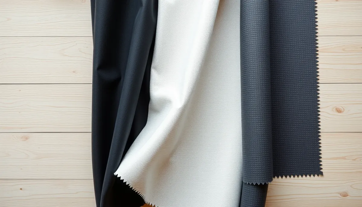 Trois échantillons de tissus pour store banne : polyester, acrylique et micro-perforé PVC