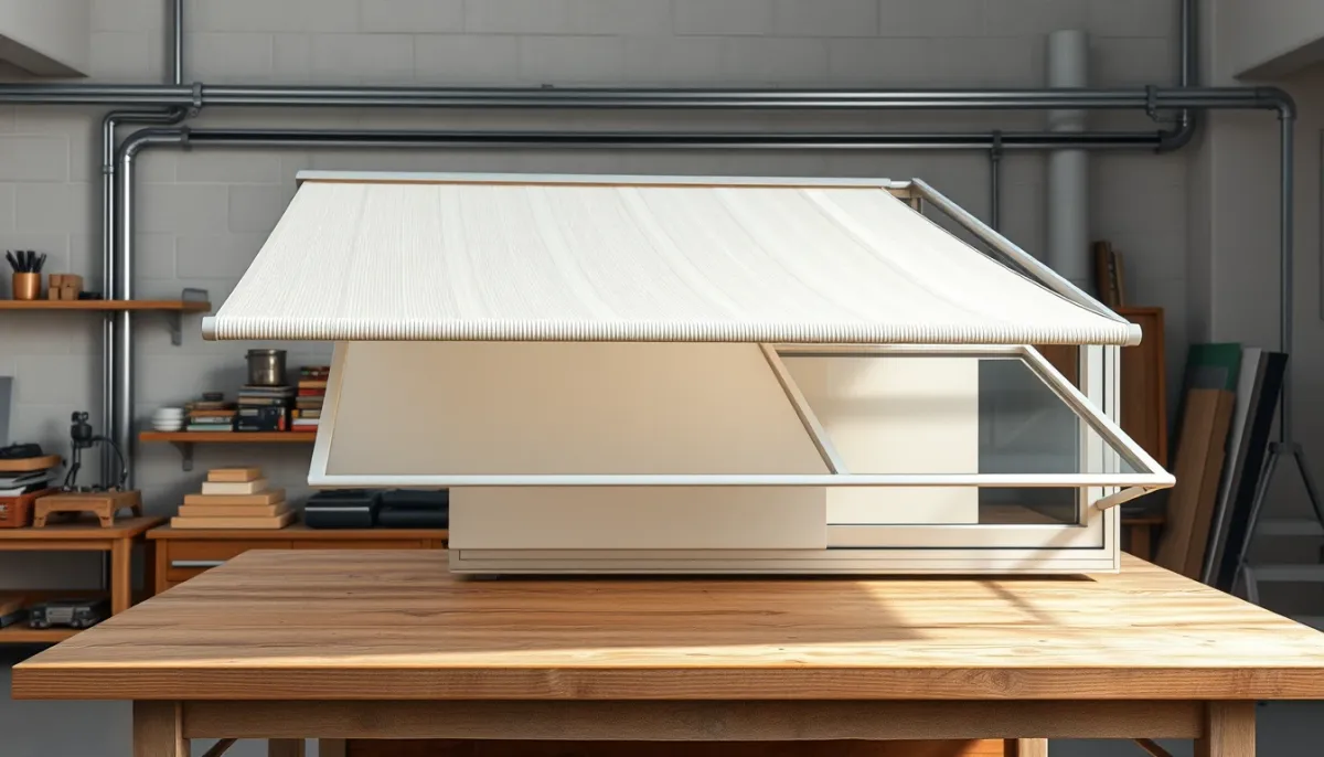 Comparaison des matériaux d'un store banne : toile acrylique, armature aluminium et coffre intégral