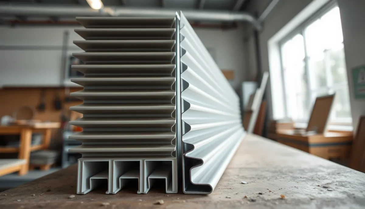 Comparaison rapprochée de lames de volet roulant en PVC et en aluminium posées côte à côte
