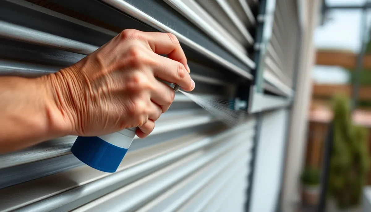 Nettoyage et lubrification des coulisses d'un volet roulant avec un spray au silicone