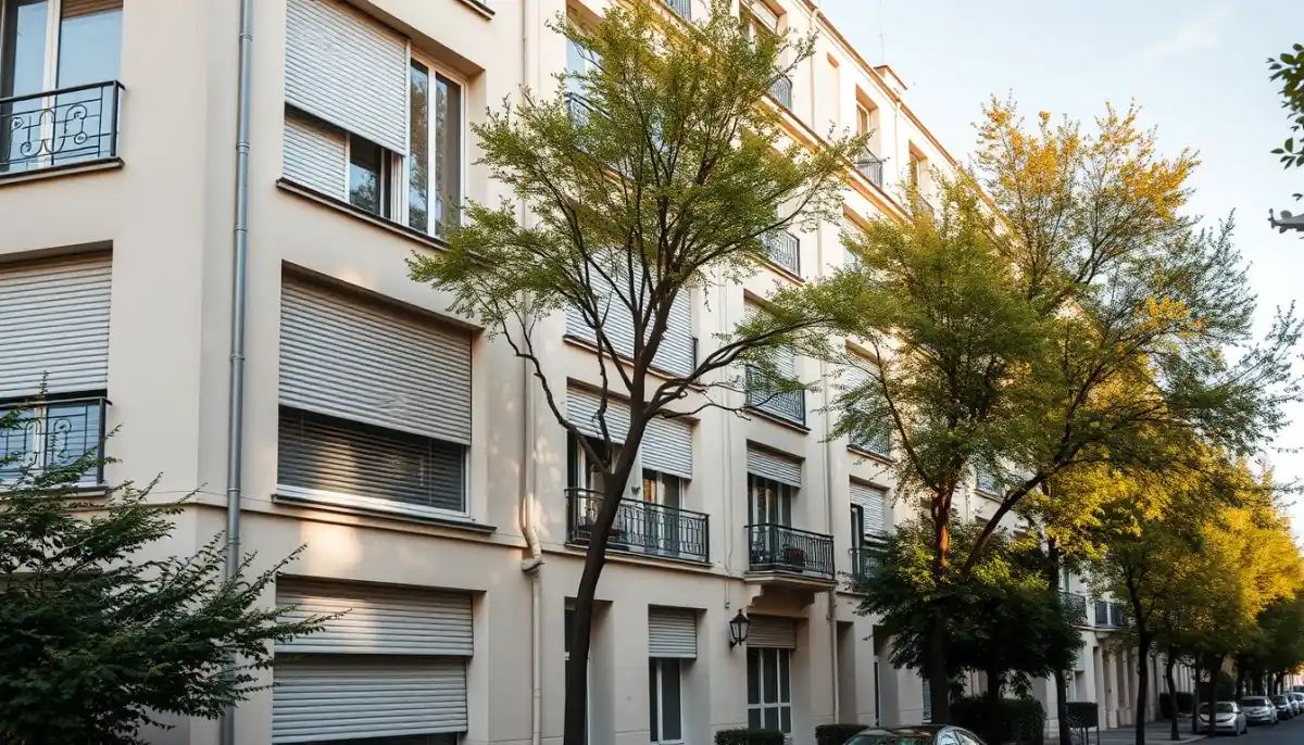 Façade d'immeuble résidentiel dans les Hauts-de-Seine équipé de volets roulants