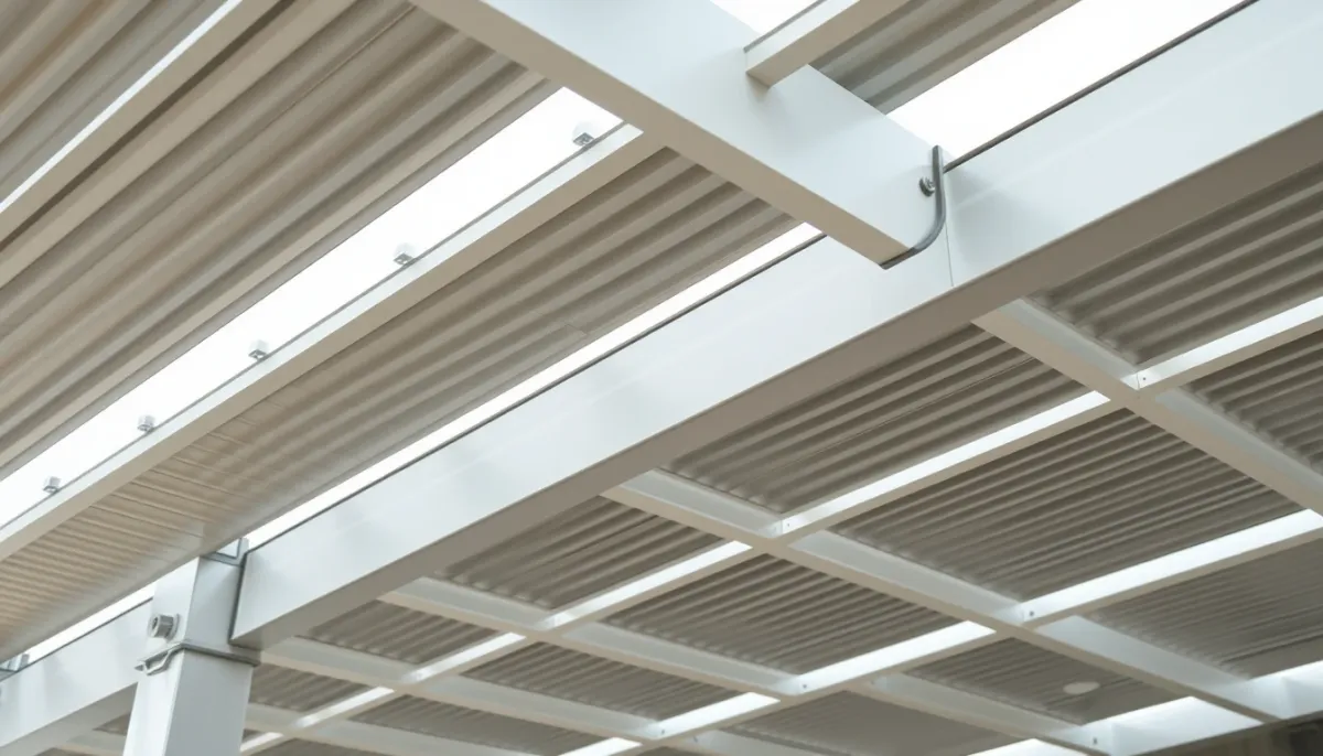 Gros plan sur les lames orientables en aluminium d'une pergola bioclimatique