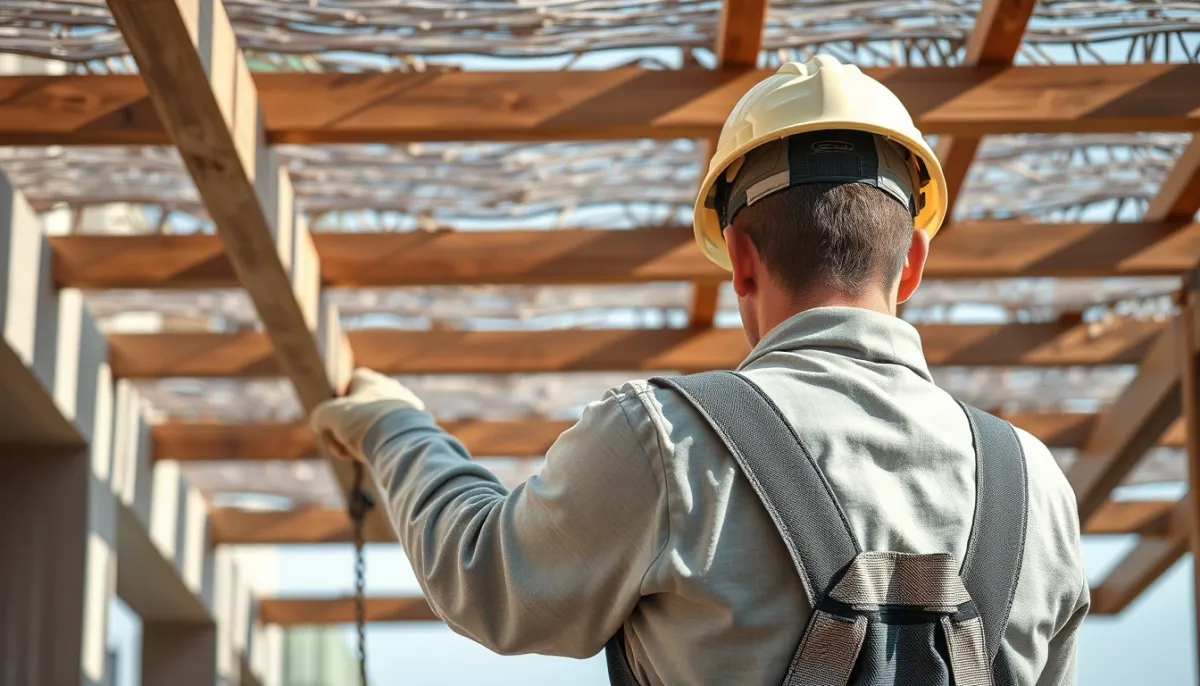 Professionnel en train d'installer une pergola bioclimatique sur une terrasse