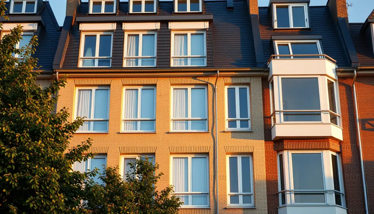Façade d'immeuble résidentiel avec fenêtres PVC double vitrage récemment posées
