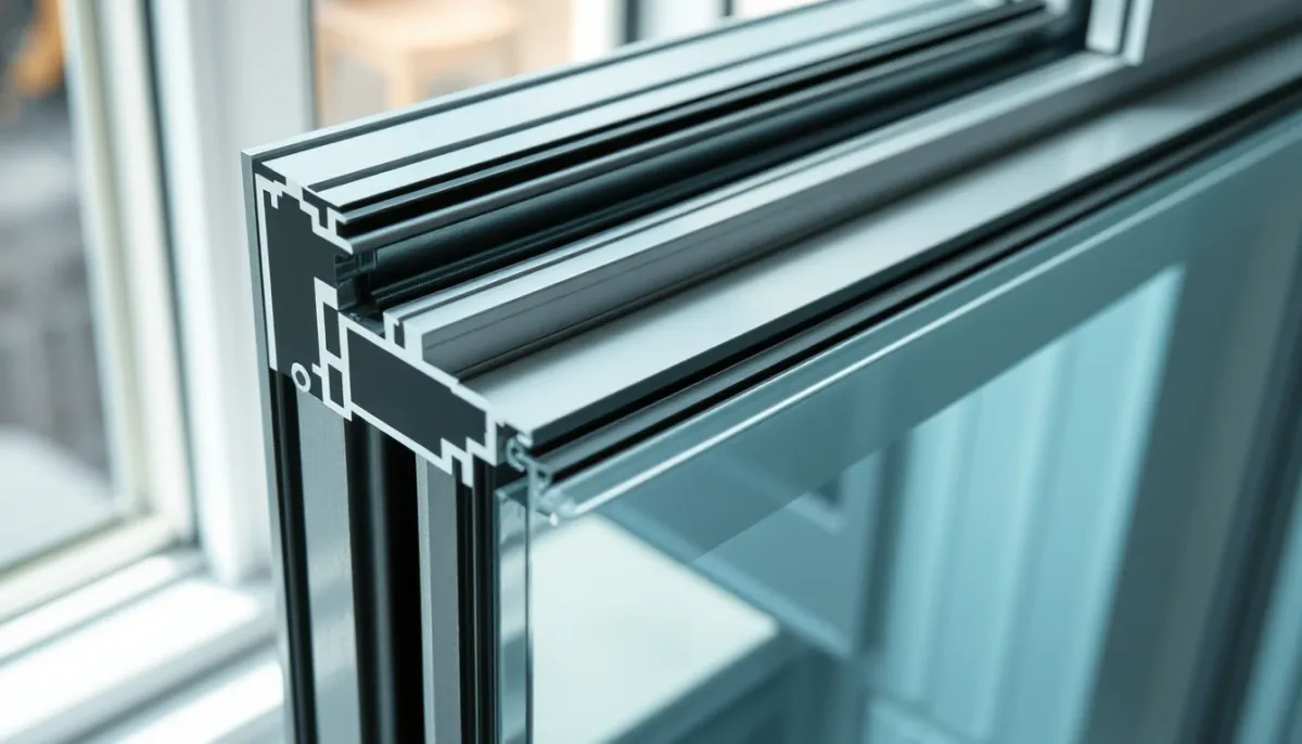 Détail technique d'un cadre de fenêtre coulissante en aluminium avec rupture de pont thermique