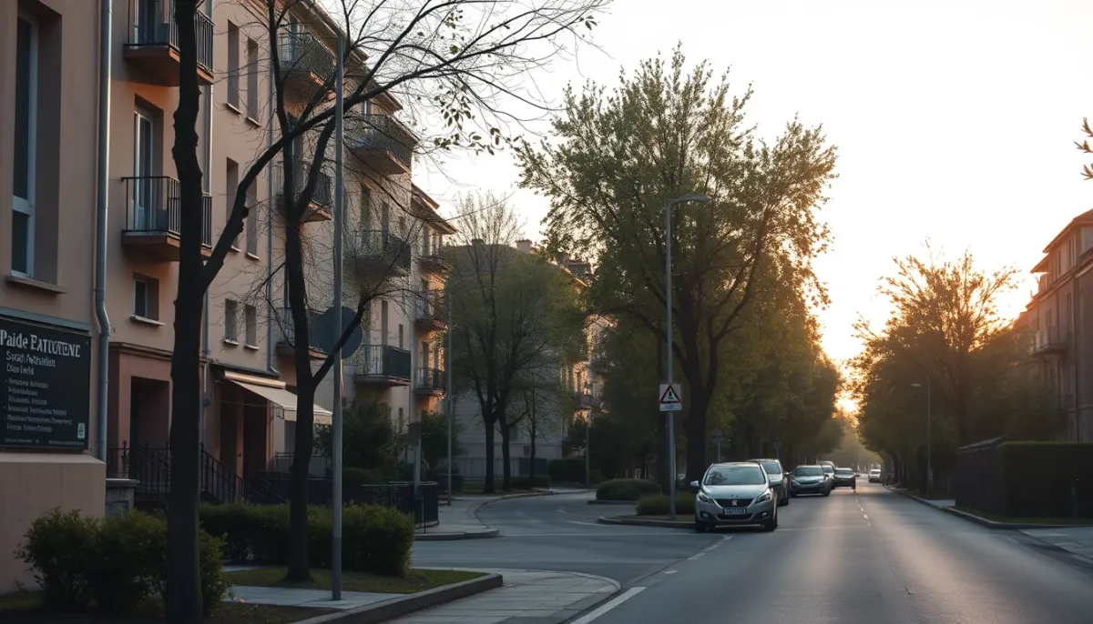 Rue résidentielle calme en Île-de-France avec immeubles d'appartements, contexte d'installation de triple vitrage