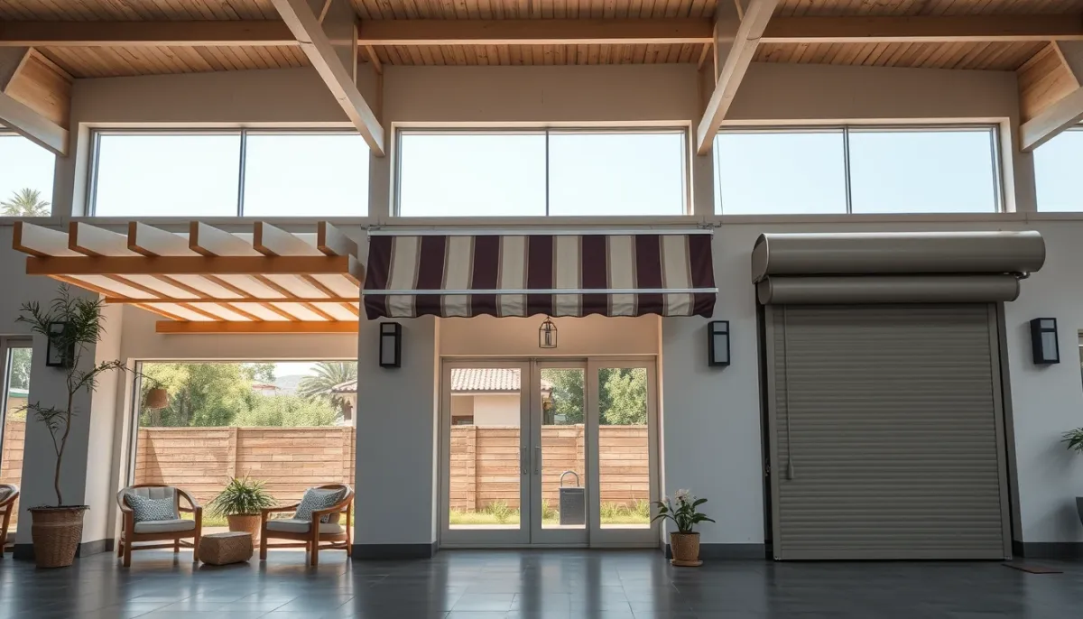 Comparatif visuel entre une pergola bioclimatique, un store banne et un volet roulant