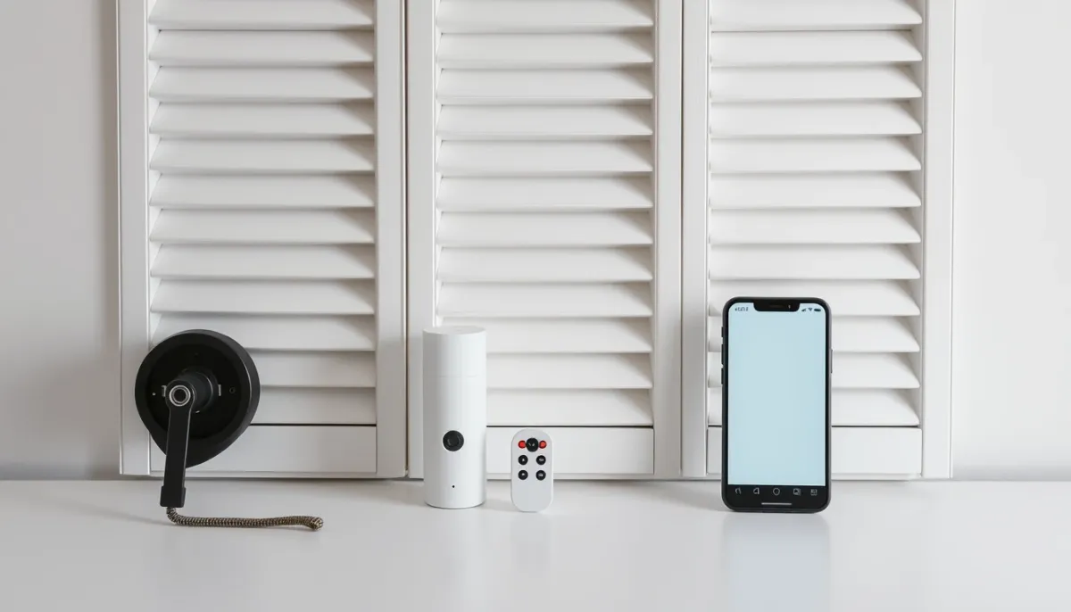 Comparatif de trois systèmes de commande de volet roulant : manivelle, télécommande et smartphone