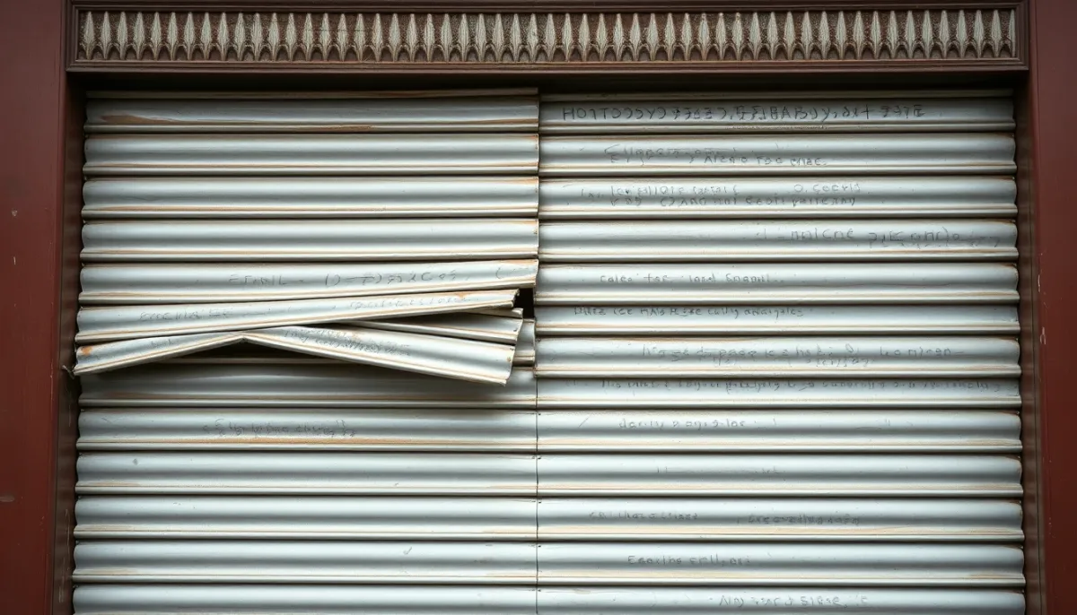Vieux volet roulant endommagé sur une fenêtre, illustrant une rénovation non rentable